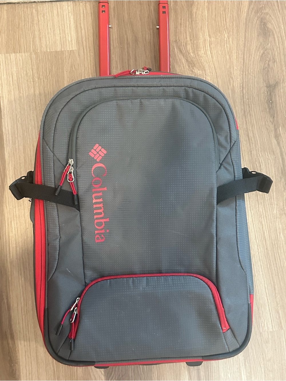 Columbia Gray and Red Rolling Travel Duffel